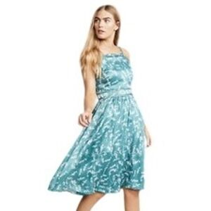 Club‎ Monaco Silk Dress Floral Print Sleeveless Midi Dress Teal Size 4